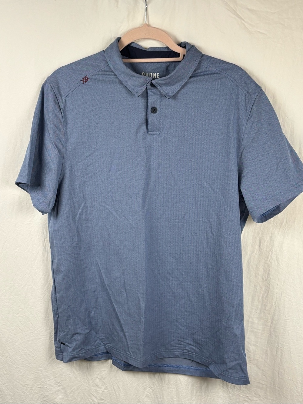 Rhone Men’s Large Slate Blue herringbone Performance Polo shirt Golf